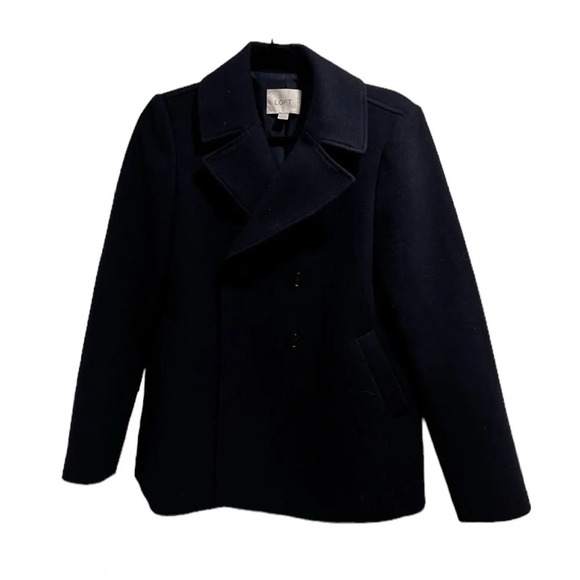 Loft Navy Wool Blend Pea Coat Women’s XS Double Breasted Classic Jacket - Picture 2 of 6
